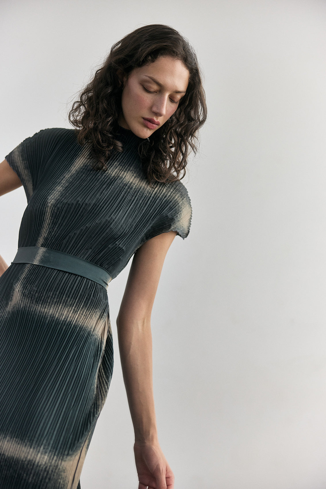 Pleated Print Dress - Slate