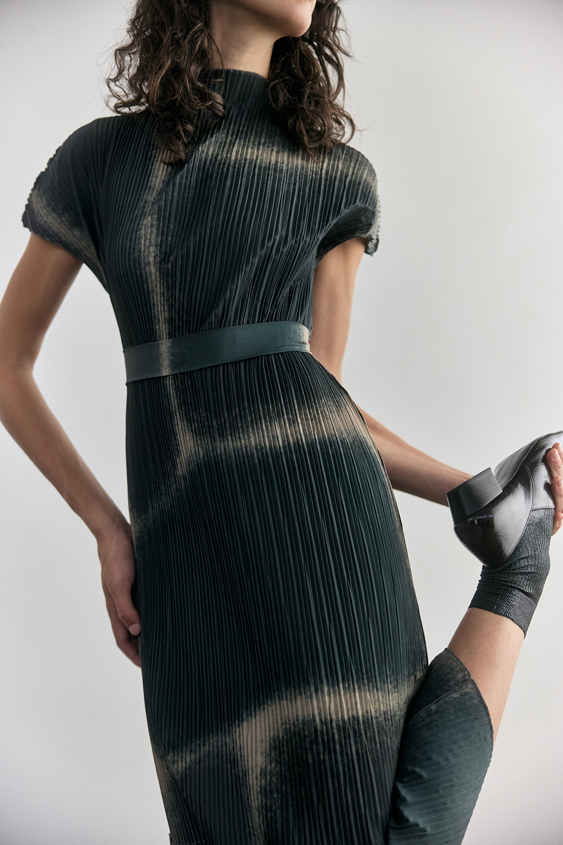 Pleated Print Dress - Slate
