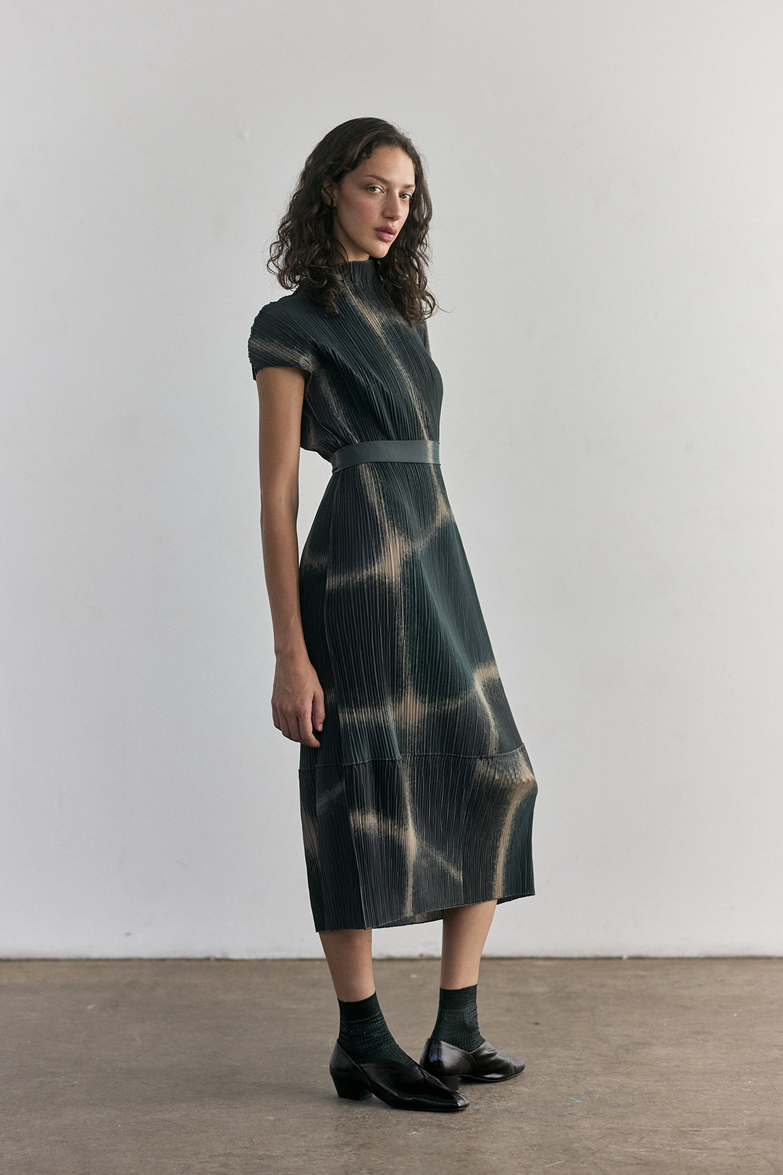 Pleated Print Dress - Slate