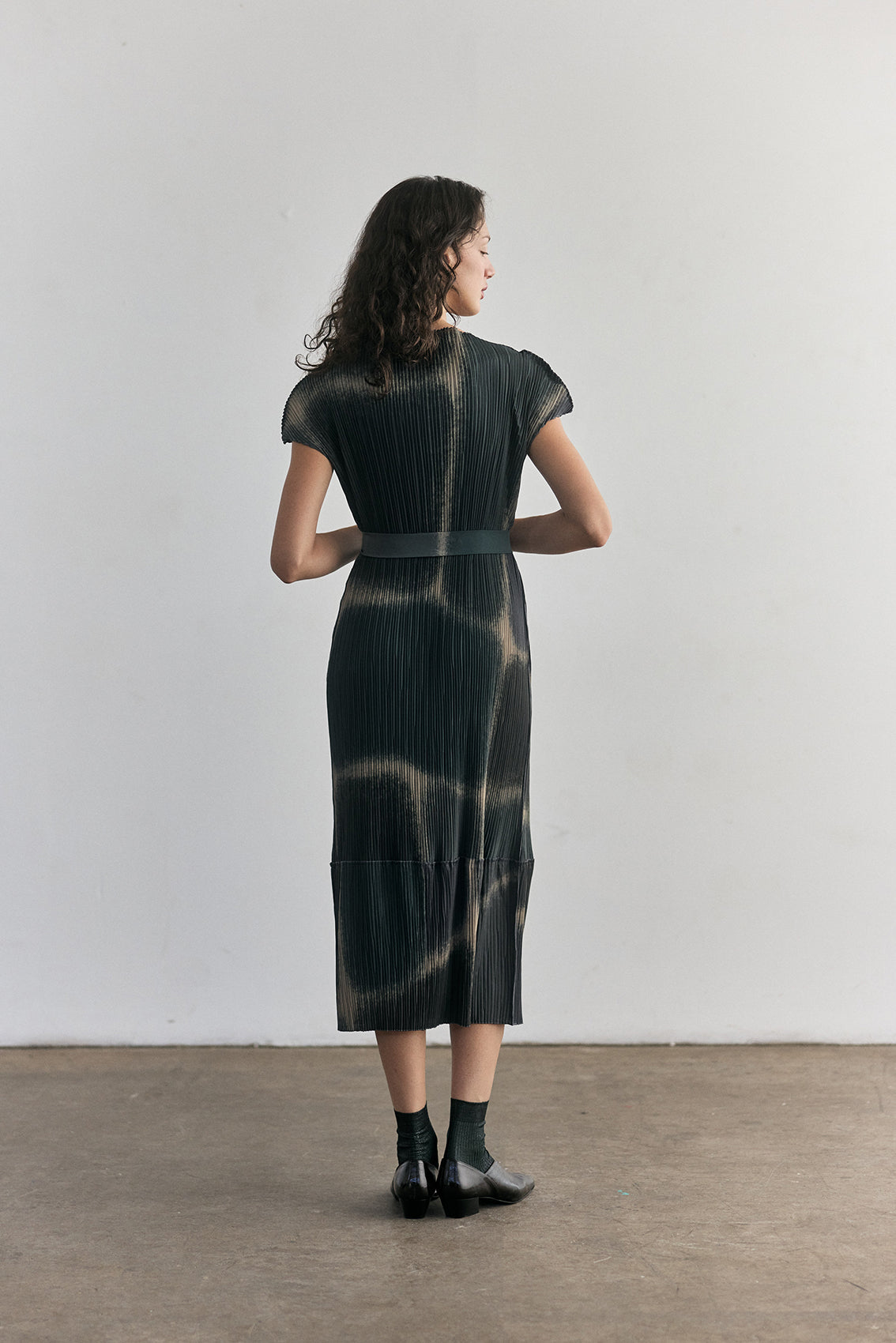 Pleated Print Dress - Slate