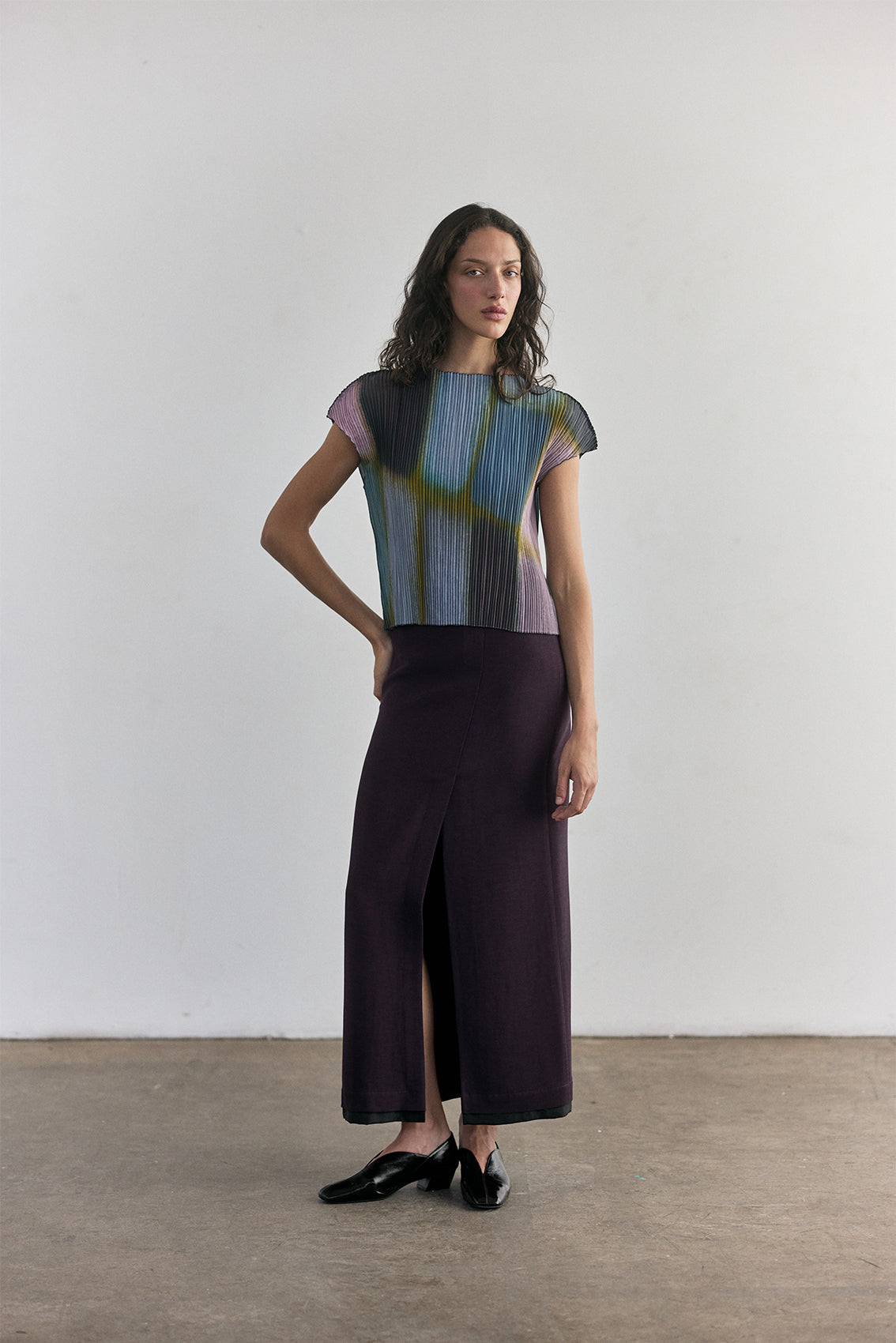 Falda Larga Viscosa-Lana - Berenjena