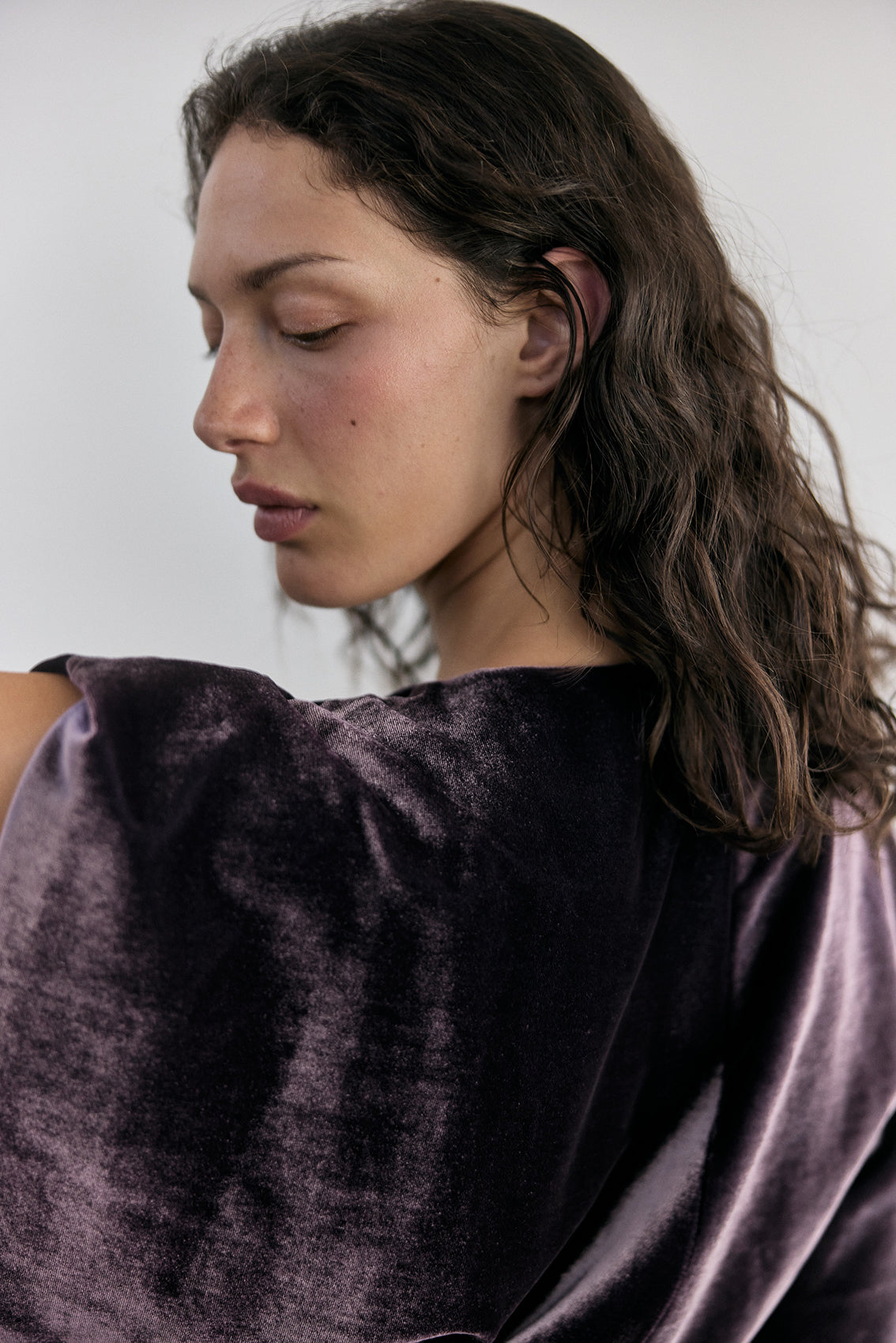 Silk Velvet Tie-Waist Top - Aubergine