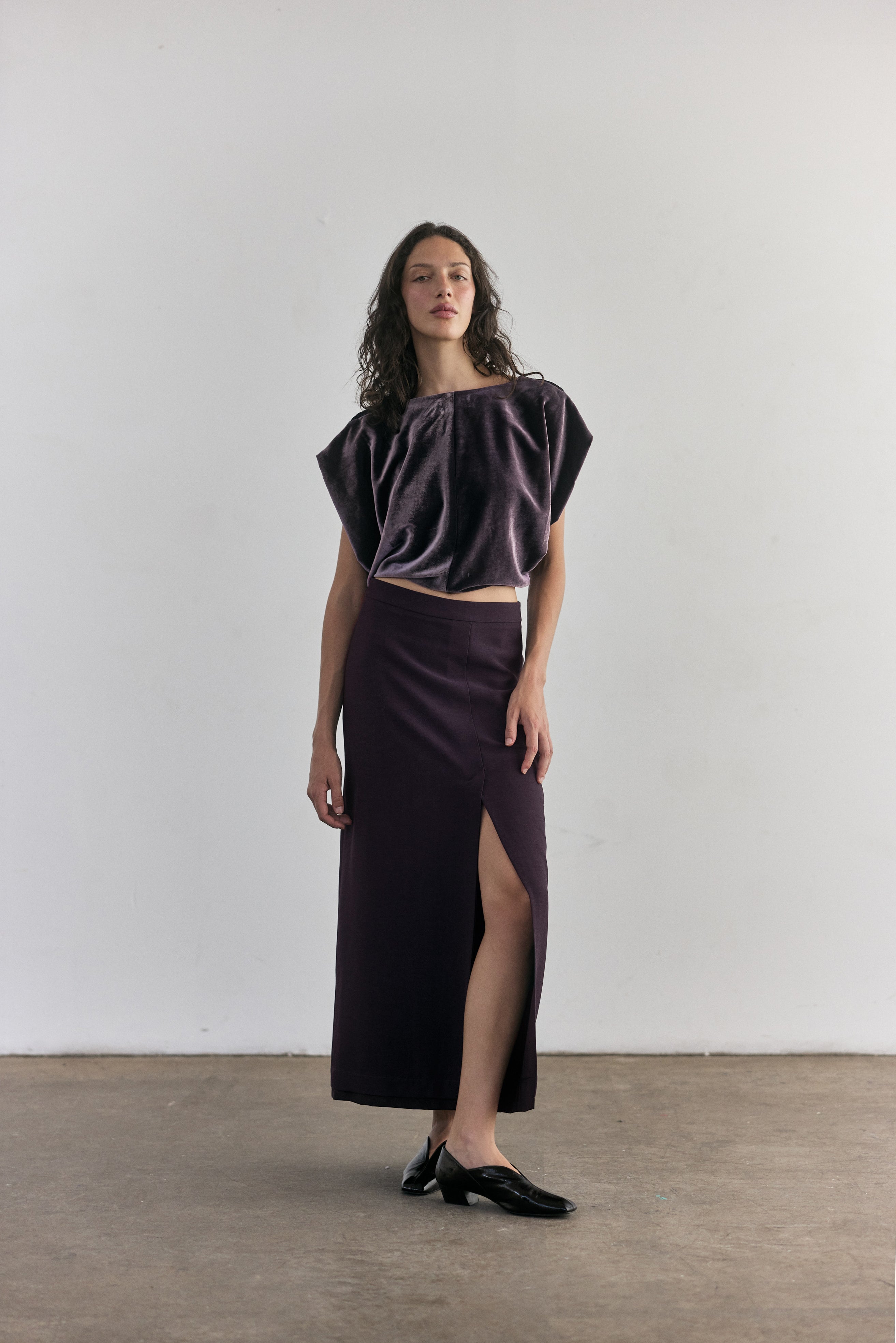 Top Anudado Terciopelo - Berenjena