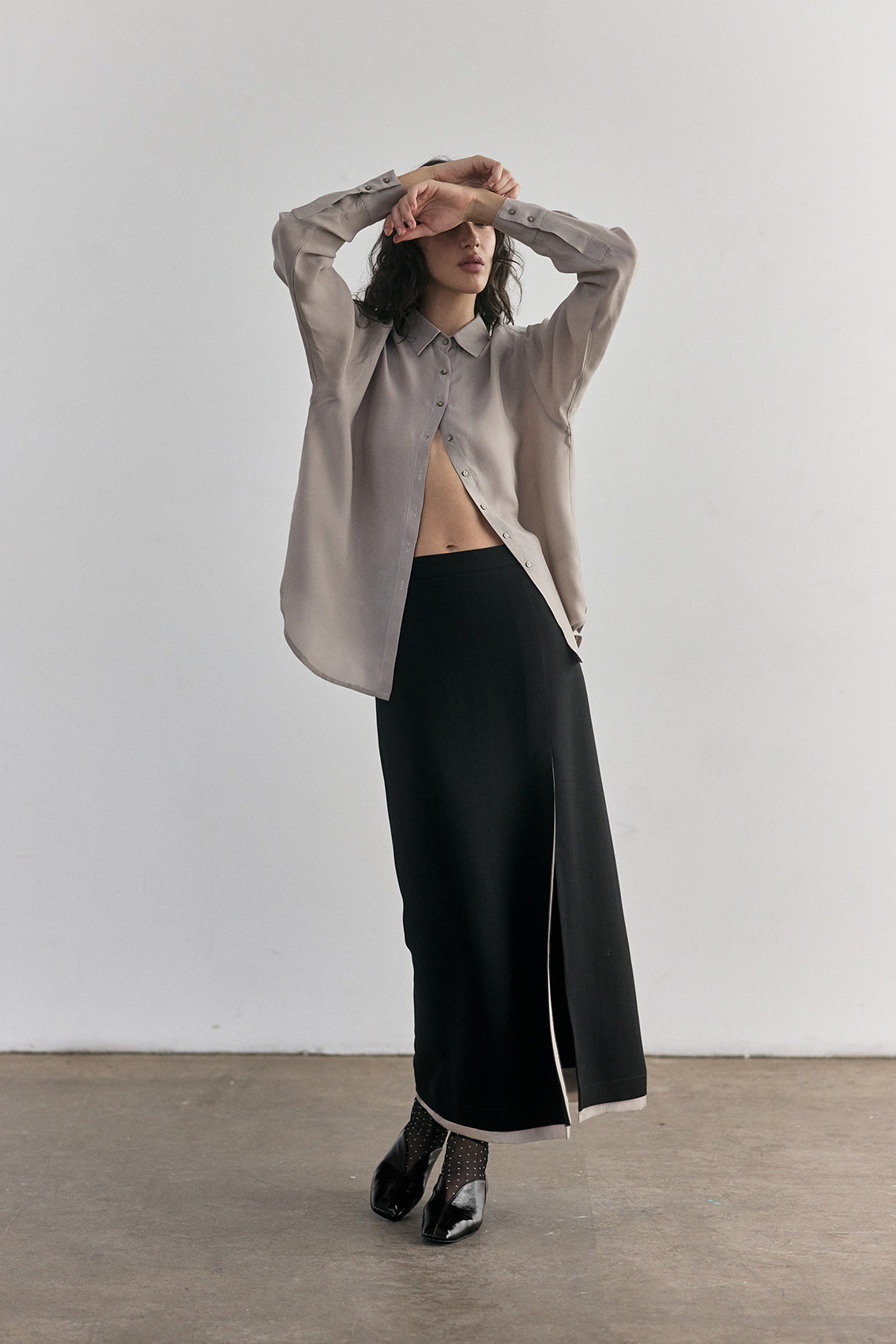 Falda Larga Viscosa-Lana - Ónix