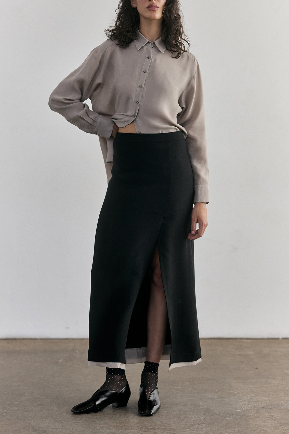 Falda Larga Viscosa-Lana - Ónix