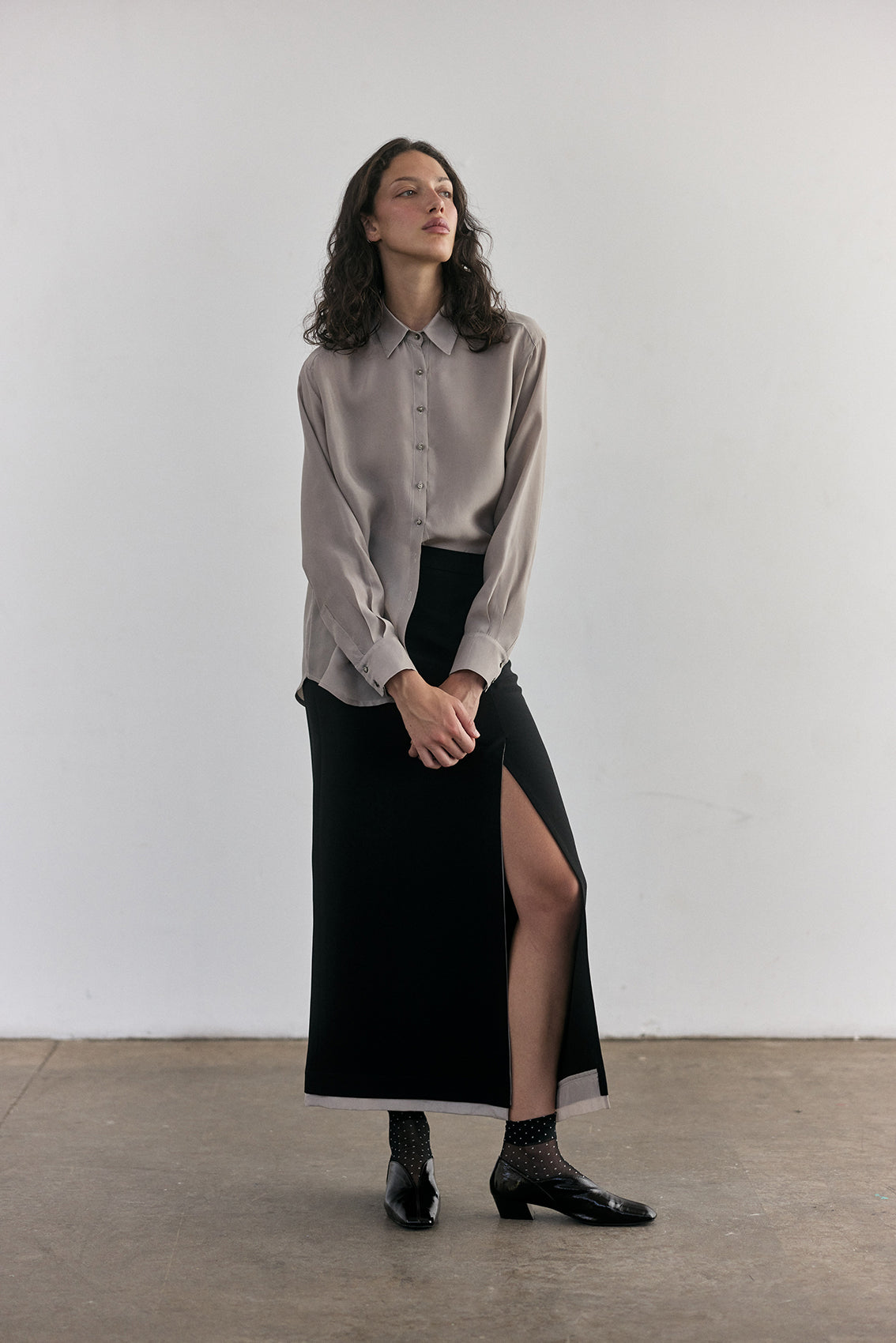 Falda Larga Viscosa-Lana - Ónix