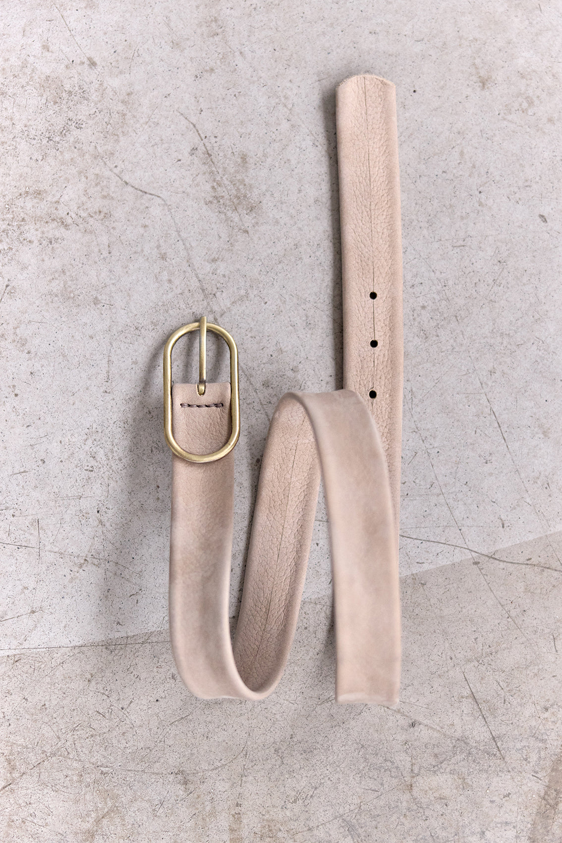 Cinturón Angosto de Cuero Nobuk - Beige