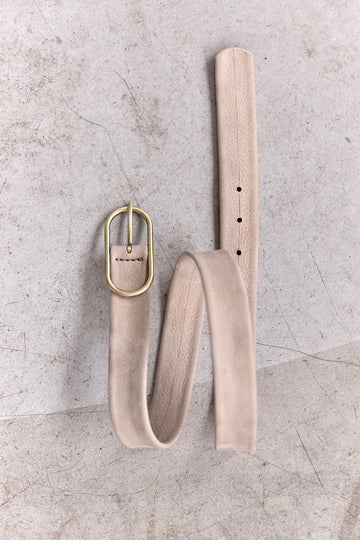 Cinturón Angosto de Cuero Nobuk - Beige