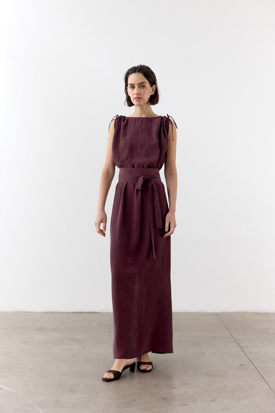 Vestido Ablusonado Lyocell Corrugado - Vino