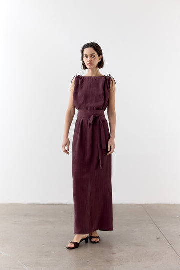 Vestido Ablusonado Lyocell Corrugado - Vino