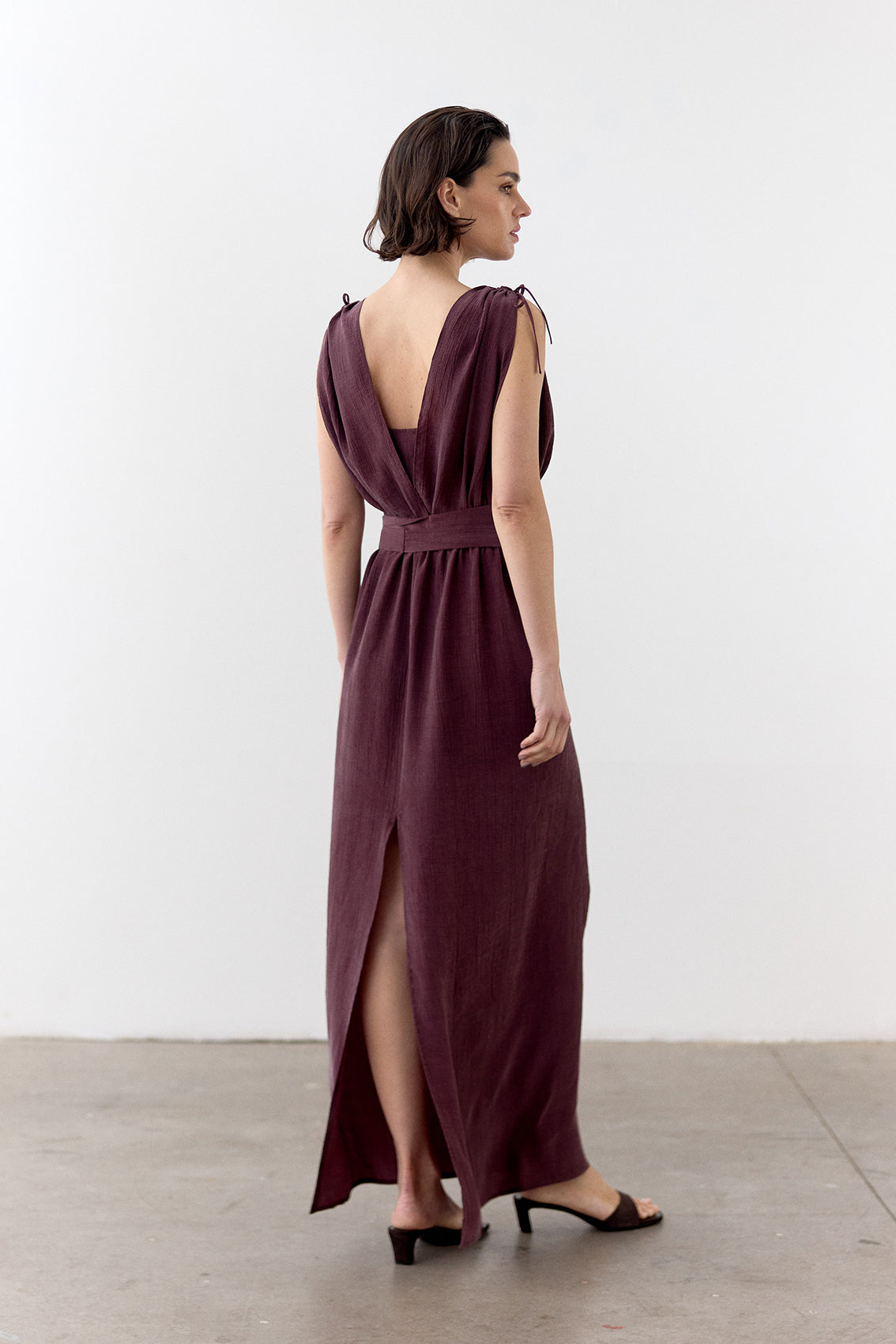 Vestido Ablusonado Lyocell Corrugado - Vino