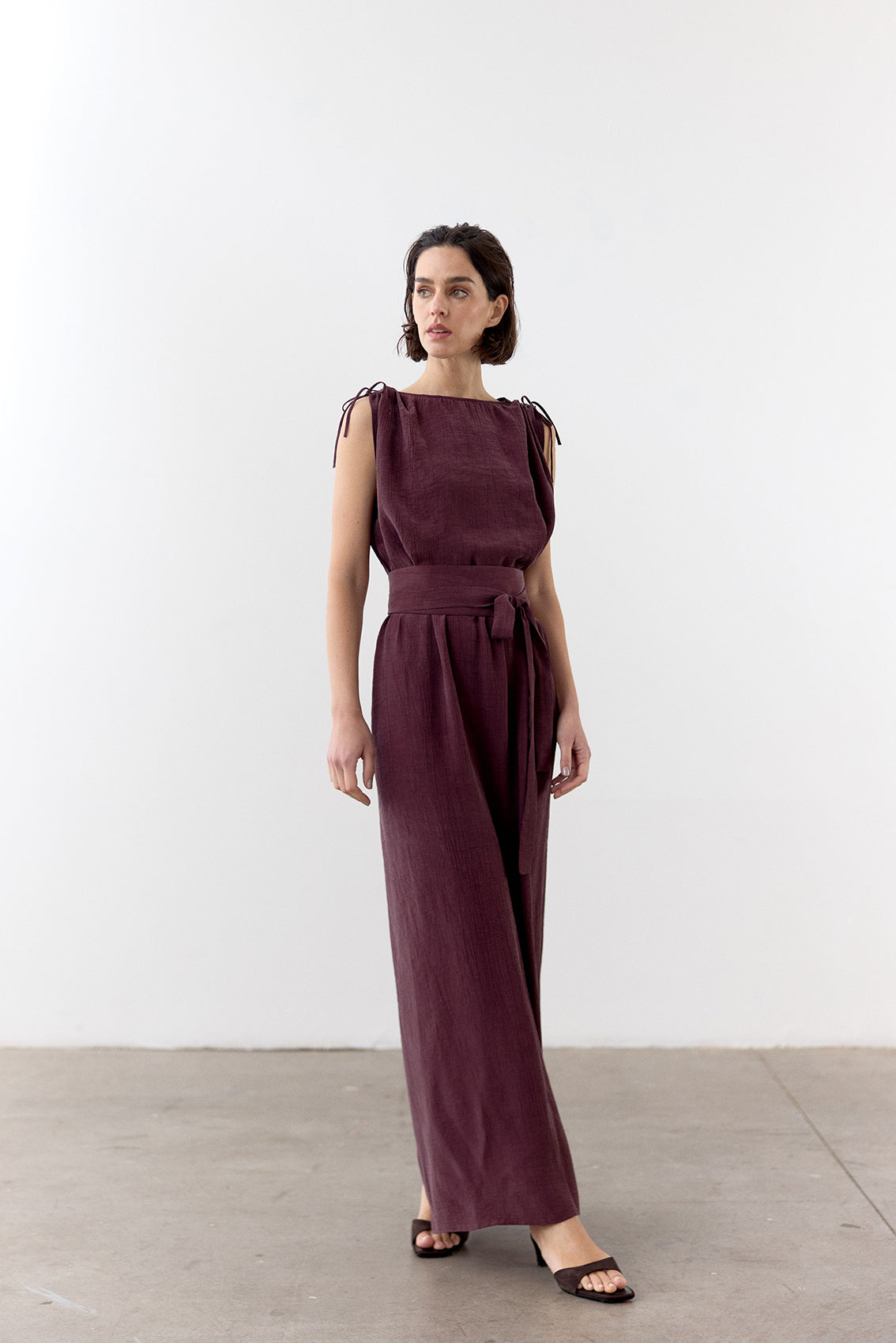 Vestido Ablusonado Lyocell Corrugado - Vino