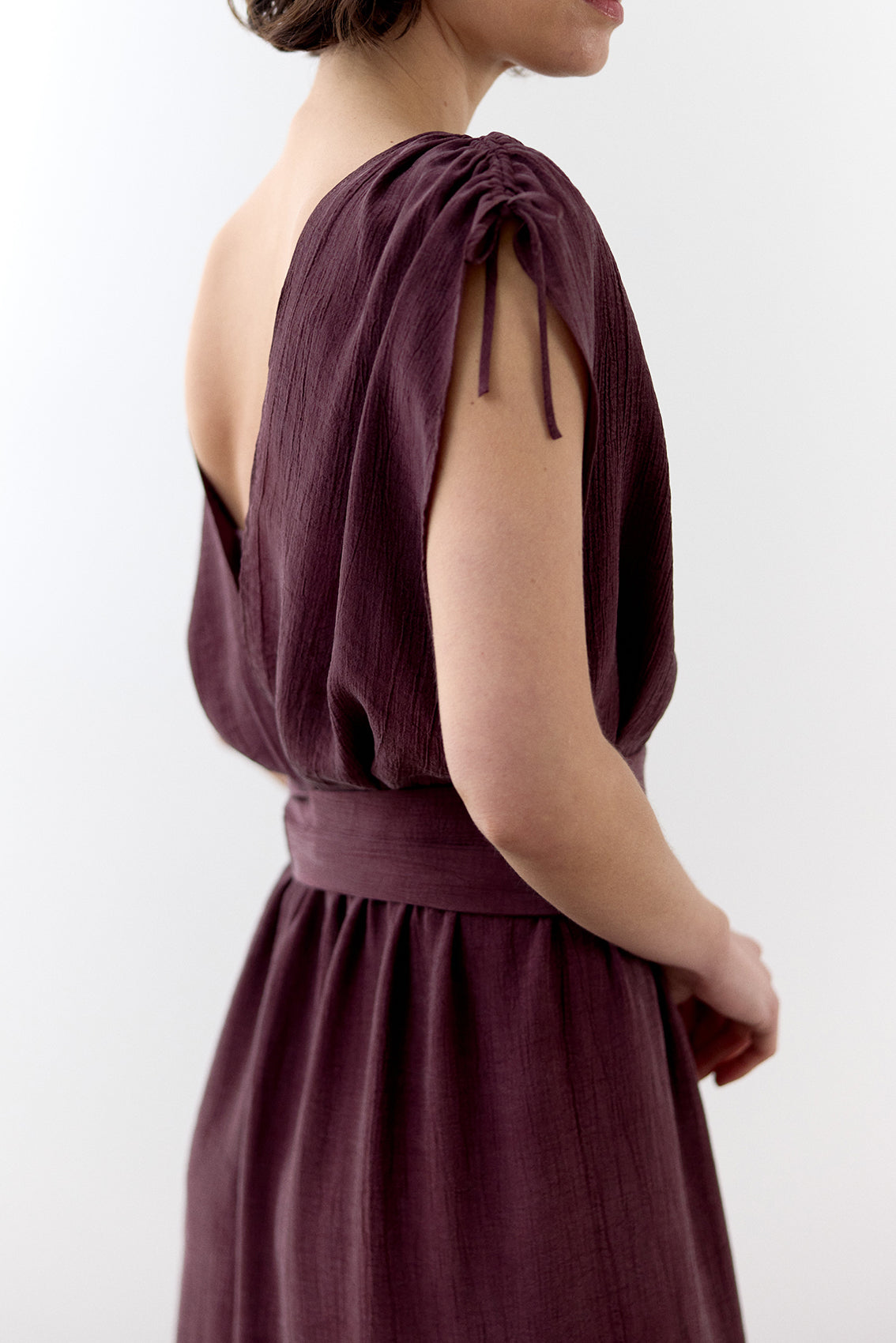 Vestido Ablusonado Lyocell Corrugado - Vino