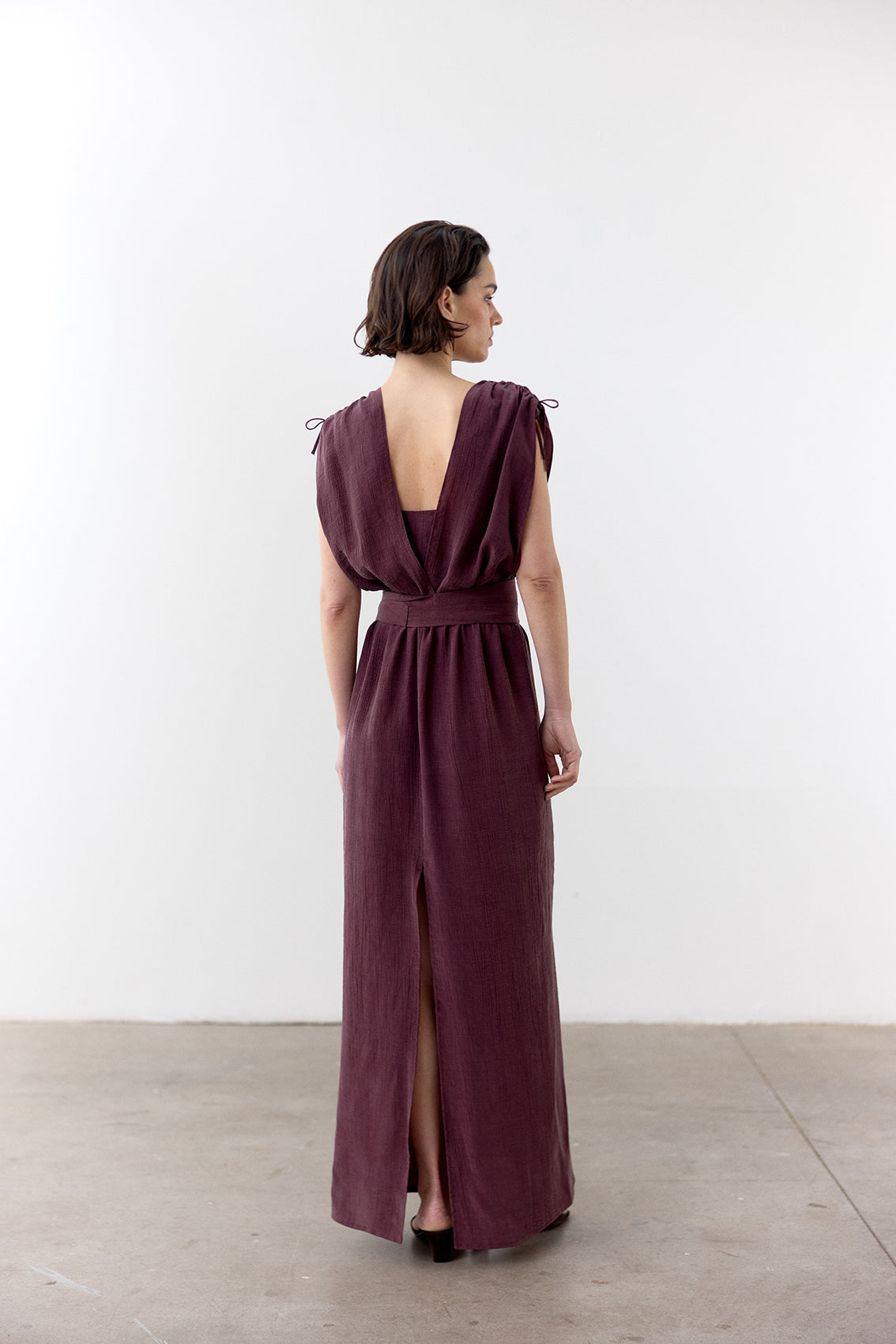 Vestido Ablusonado Lyocell Corrugado - Vino