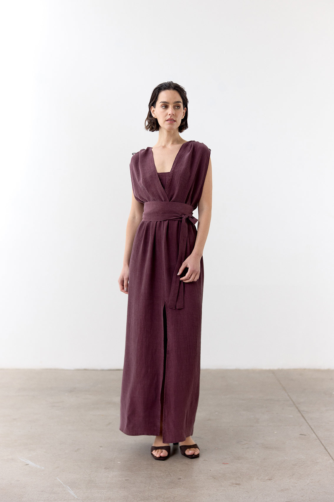 Vestido Ablusonado Lyocell Corrugado - Vino