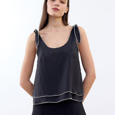 Double-Layer Silk Top - Ónix