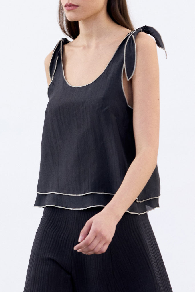 Double-Layer Silk Top - Ónix