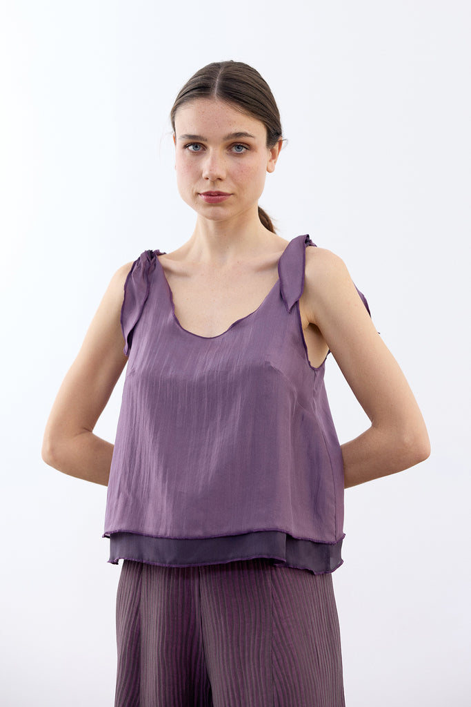 Double-Layer Silk Top - Berenjena/Lavanda