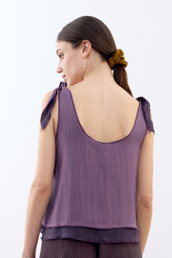 Double-Layer Silk Top - Berenjena/Lavanda