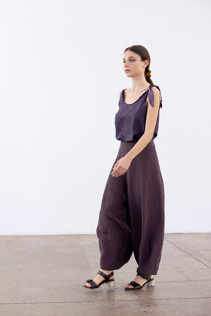 Wide-Leg Streaked Silk-Linen Pant - Mora