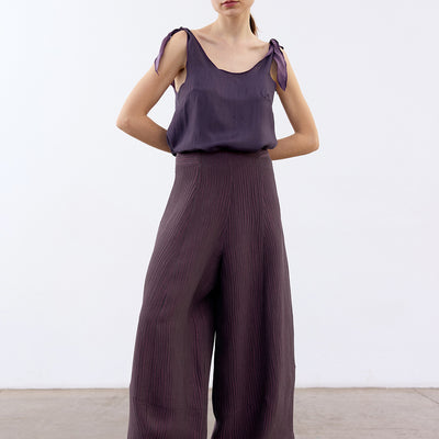 Wide-Leg Streaked Silk-Linen Pant - Mora