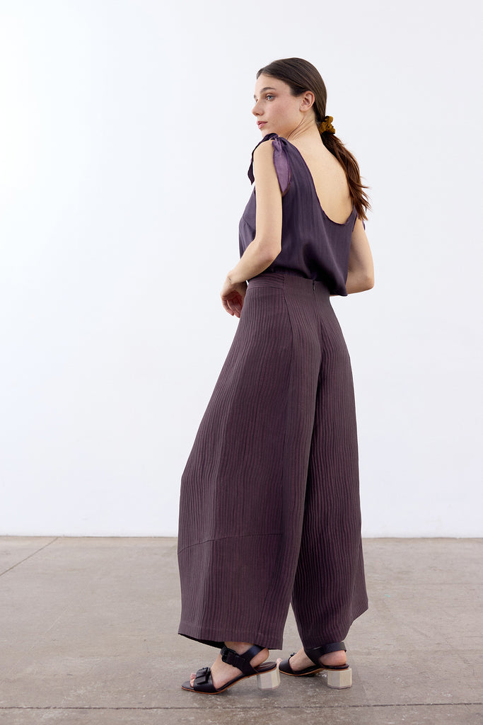 Wide-Leg Streaked Silk-Linen Pant - Mora