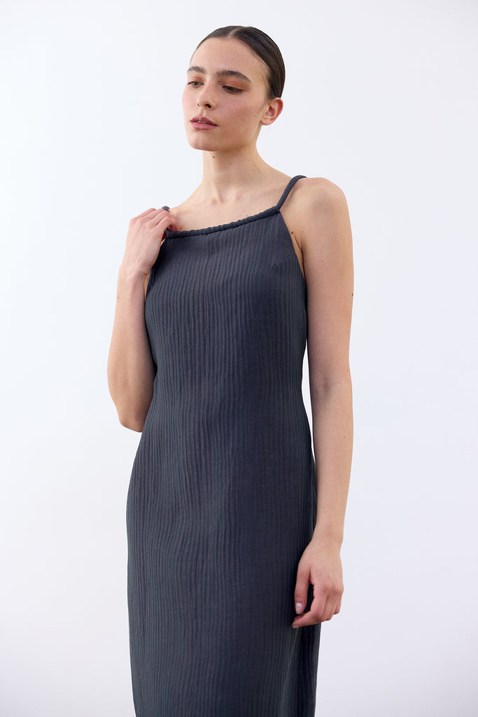 Backless Streaked Silk-Linen Dress - Lago