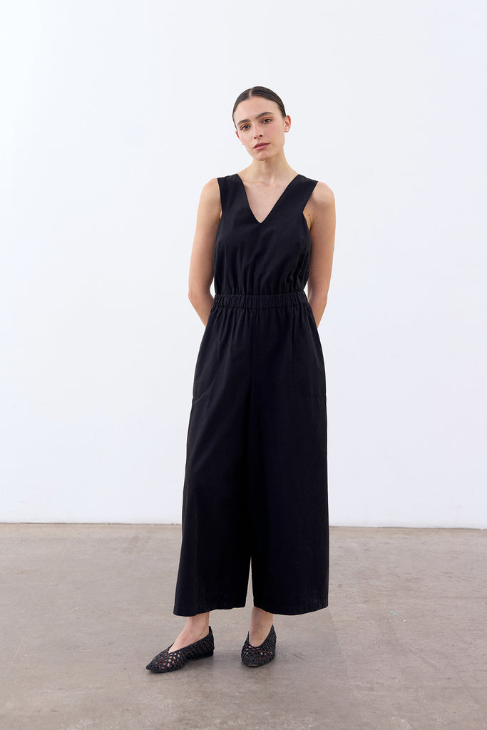 Open Back V-Neck Jumpsuit Cotton - Ónix