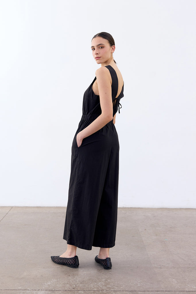 Open Back V-Neck Jumpsuit Cotton - Ónix