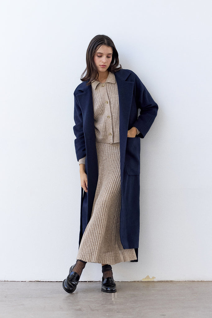 Notch Collar Long Baby Alpaca Coat - Medianoche