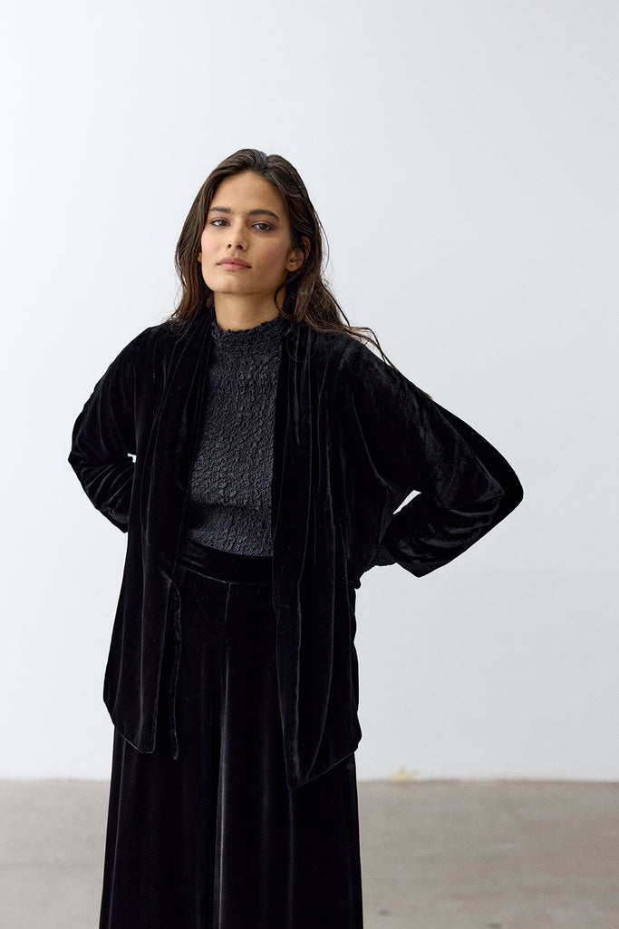Cross-Over Silk Velvet Jacket - Ónix