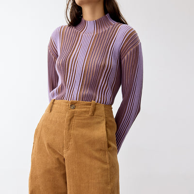 Mock Neck Contrast Knitted Top Pima Cotton - Lavanda