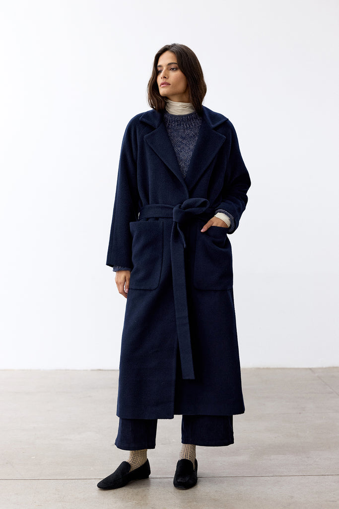 Notch Collar Long Baby Alpaca Coat - Medianoche