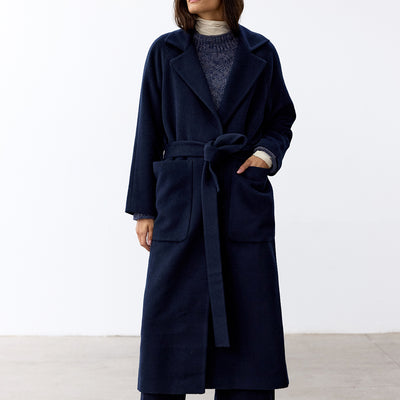 Notch Collar Long Baby Alpaca Coat - Medianoche