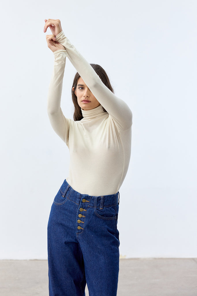 Essential Turtleneck Top Organic Pima Cotton - Hueso