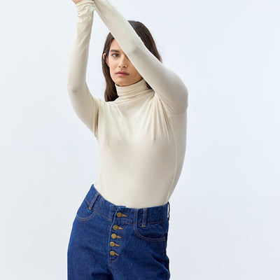 Essential Turtleneck Top Organic Pima Cotton - Hueso