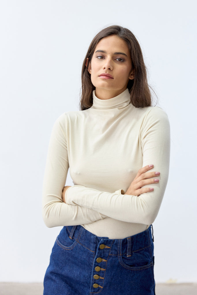 Essential Turtleneck Top Organic Pima Cotton - Hueso