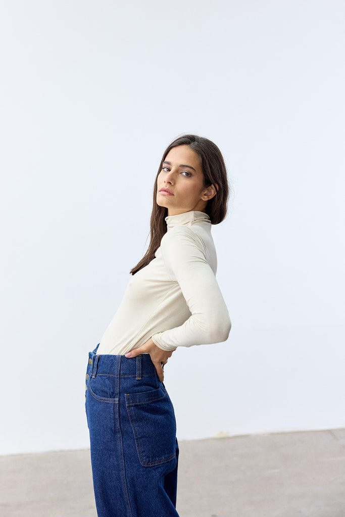 Essential Turtleneck Top Organic Pima Cotton - Hueso