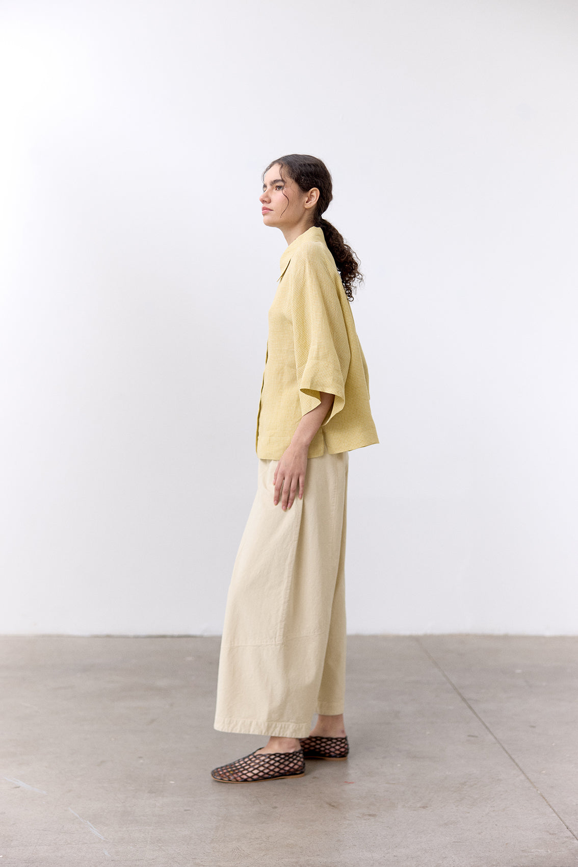 Blusa Microcuadrillé Raglan Lino - Mantequilla