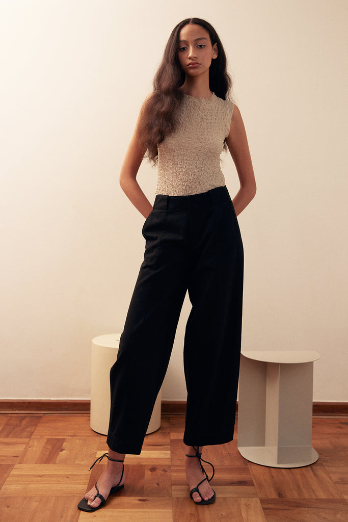 Curved Cotton Gabardine Pant - Ónix