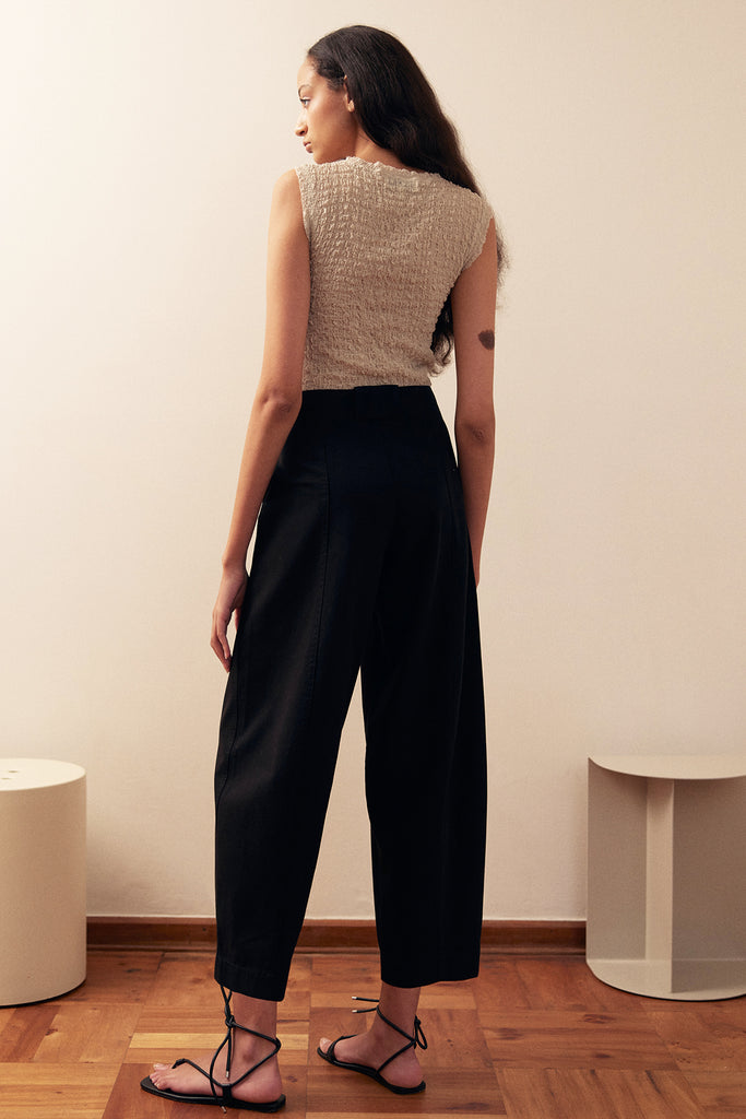 Curved Cotton Gabardine Pant - Ónix