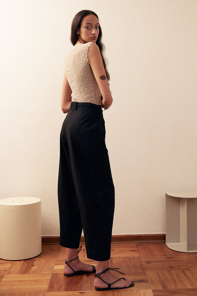 Curved Cotton Gabardine Pant - Ónix