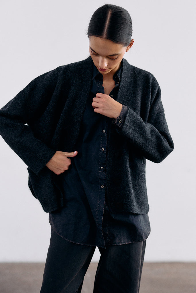 Felted Alpaca Cardigan - Medianoche