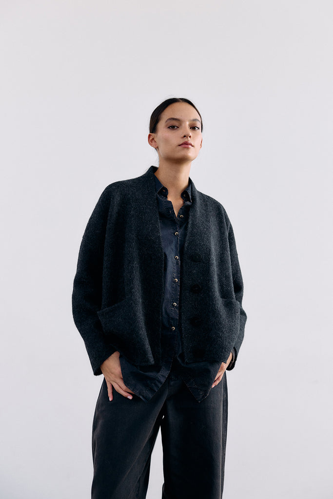 Felted Alpaca Cardigan - Medianoche