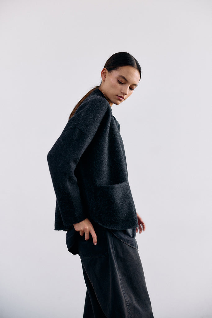 Felted Alpaca Cardigan - Medianoche