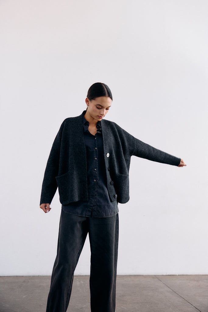 Felted Alpaca Cardigan - Medianoche