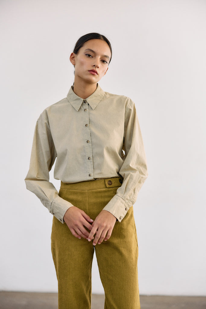 Washed Pima Cotton Button-Down Shirt - Salvia