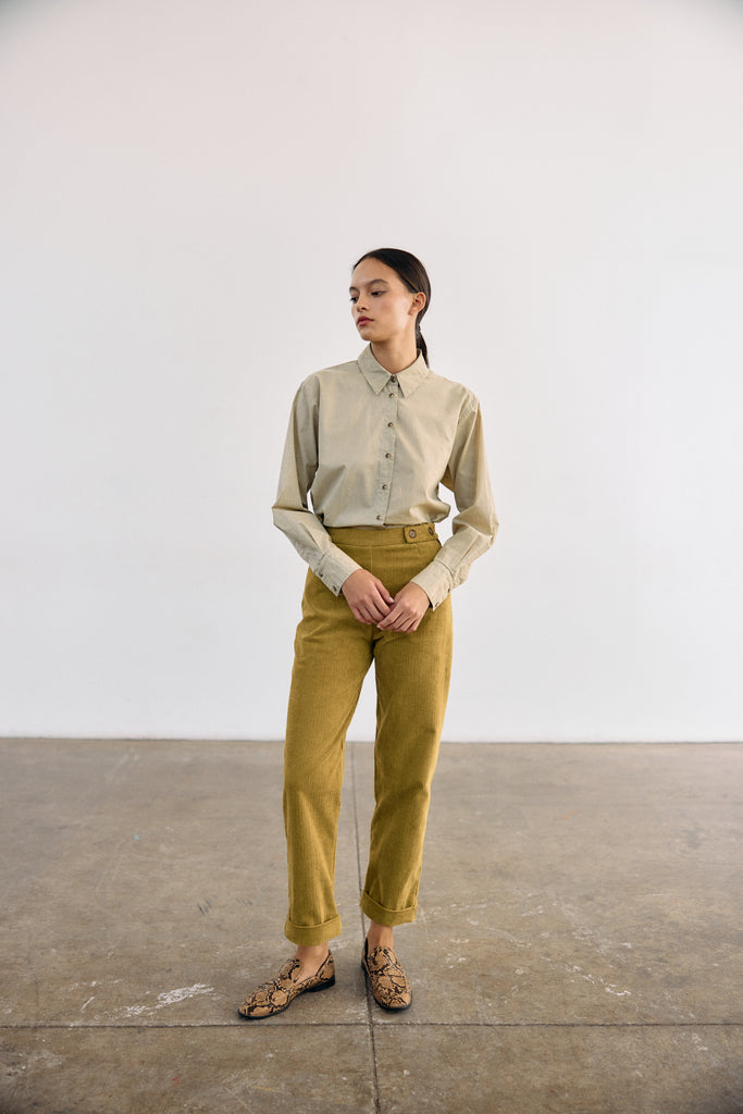 Washed Pima Cotton Button-Down Shirt - Salvia