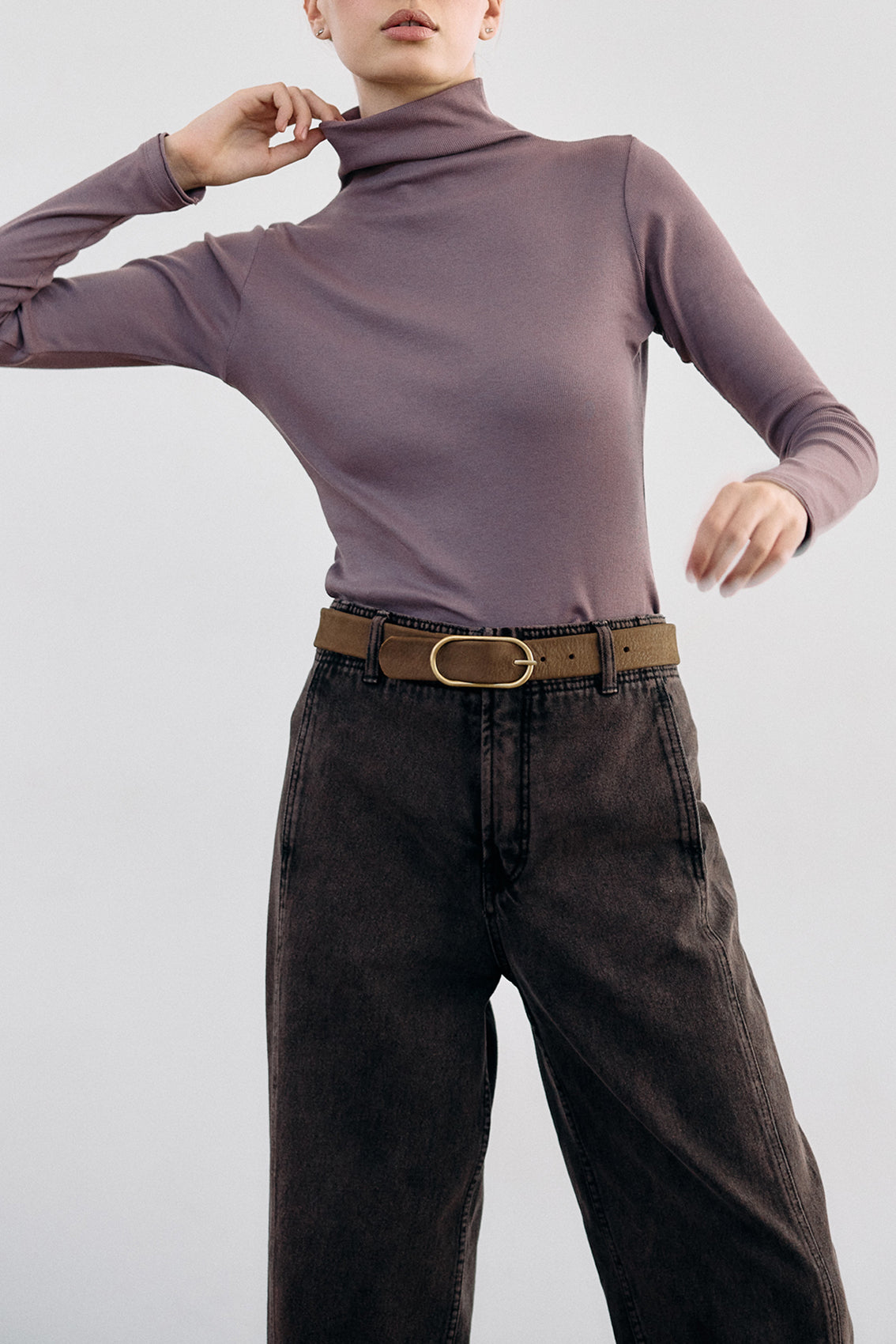 Ribbed Pima Cotton Turtleneck Top - Malva