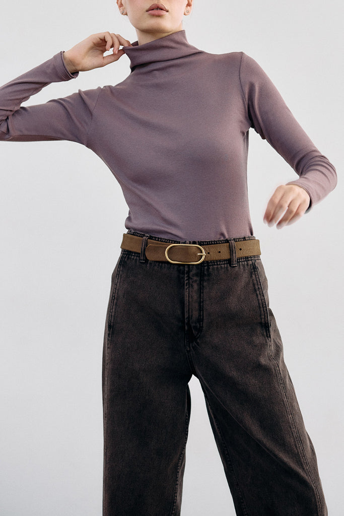 Ribbed Pima Cotton Turtleneck Top - Malva